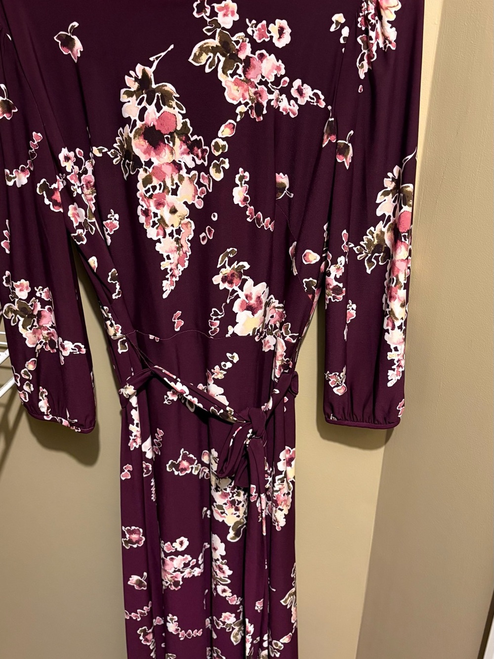 Ralph Lauren Plum Floral Long-Sleeve Tie-Waist Maxi Dress